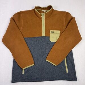 L.L. Bean Mens XL-Tall Sweater Fleece Pullover Colorblock Brown Gray Quarter Zip
